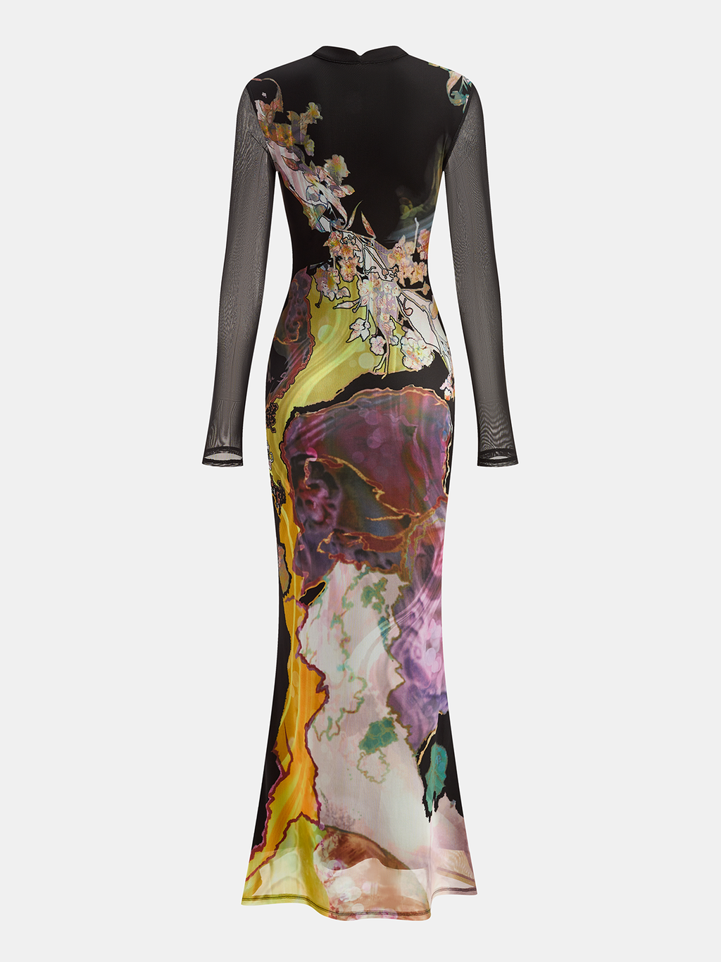 Long Sleeve Mesh Maxi Dress with Floral Print