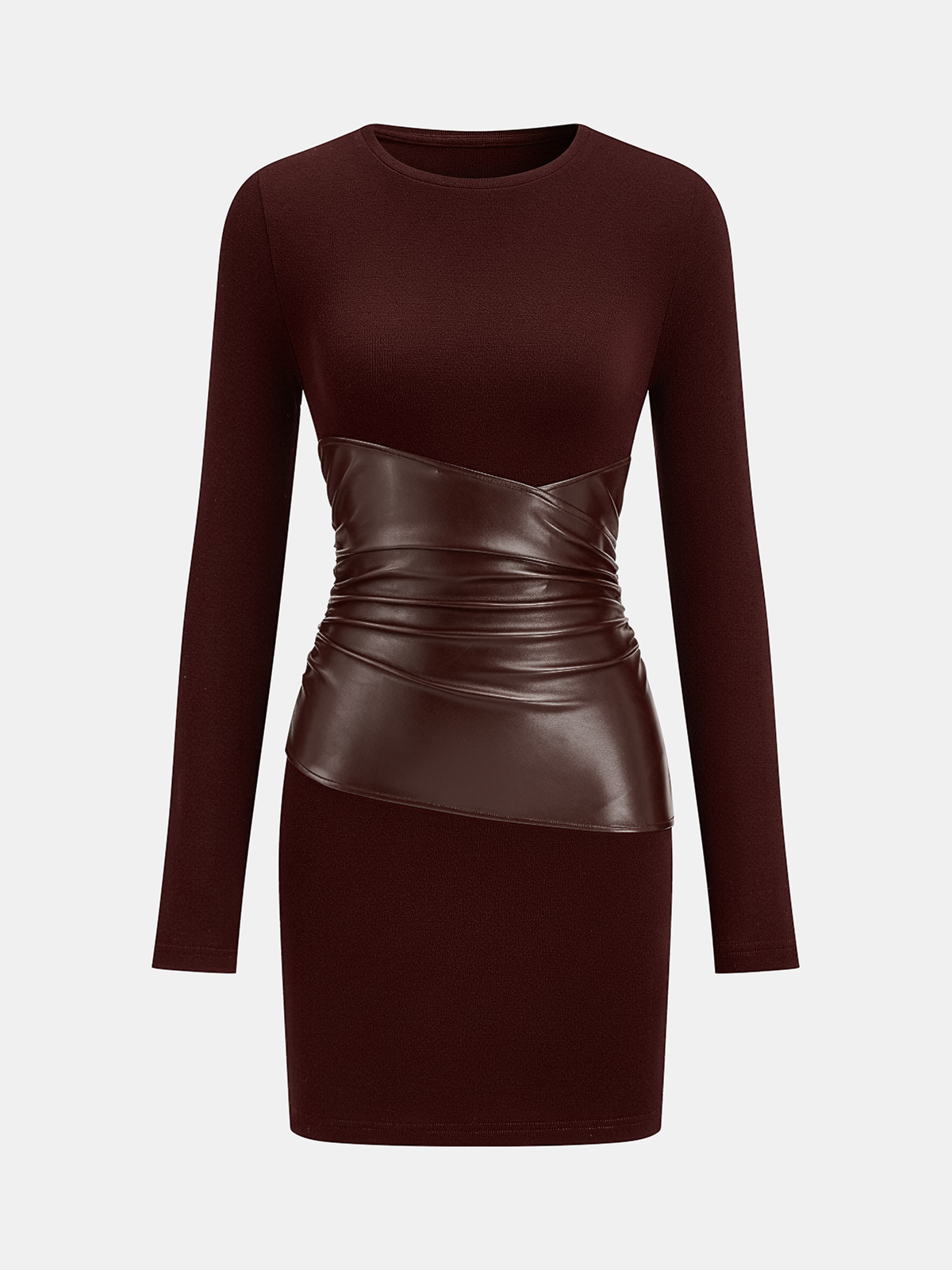 Knit Dress with PU Leather Panels, Long Sleeve