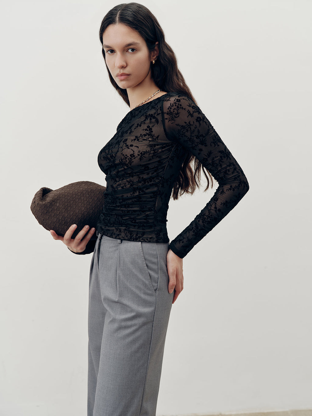 Long Sleeve T-Shirt with Delicate Lace Detailing