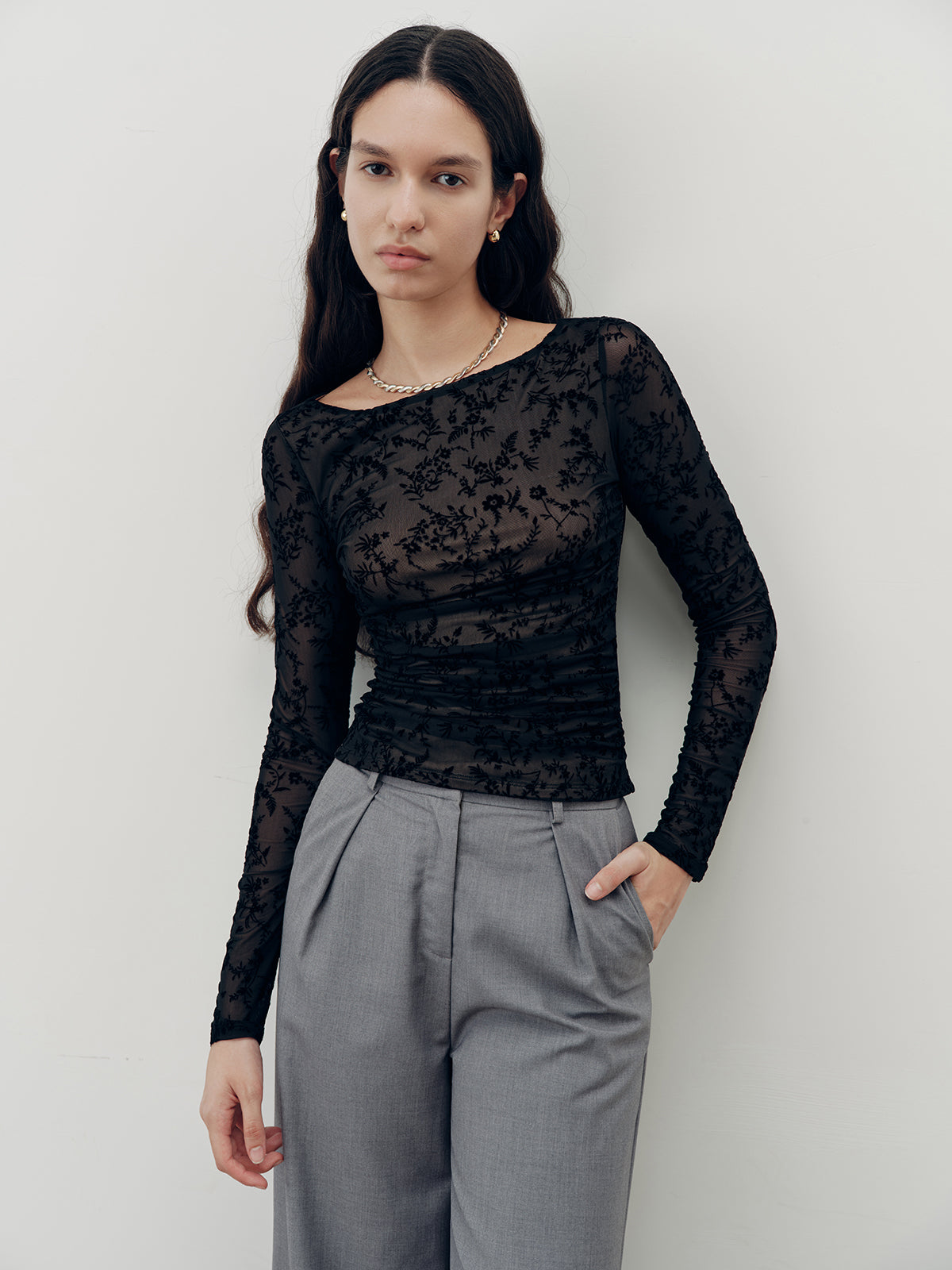 Long Sleeve T-Shirt with Delicate Lace Detailing