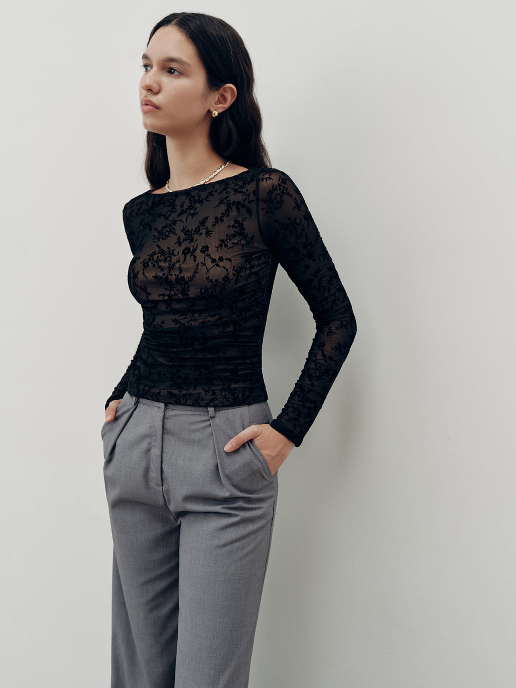 Long Sleeve T-Shirt with Delicate Lace Detailing