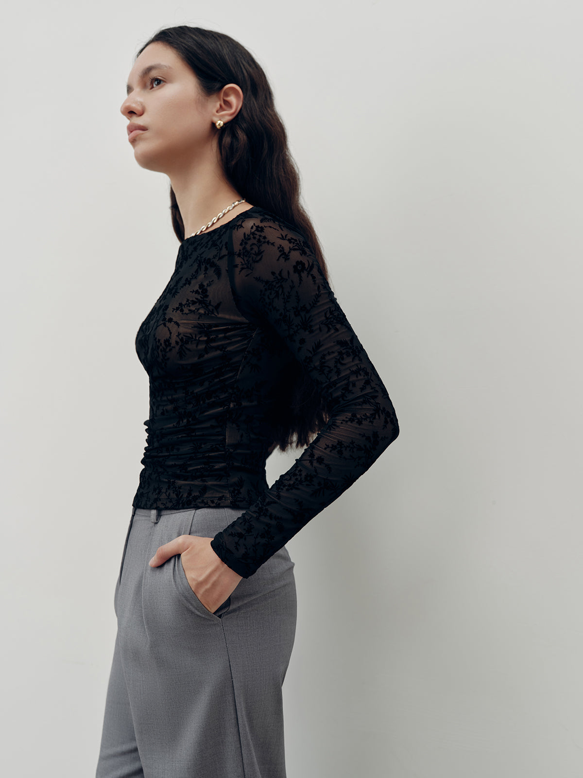 Long Sleeve T-Shirt with Delicate Lace Detailing