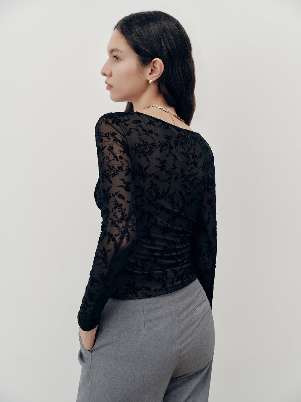 Long Sleeve T-Shirt with Delicate Lace Detailing