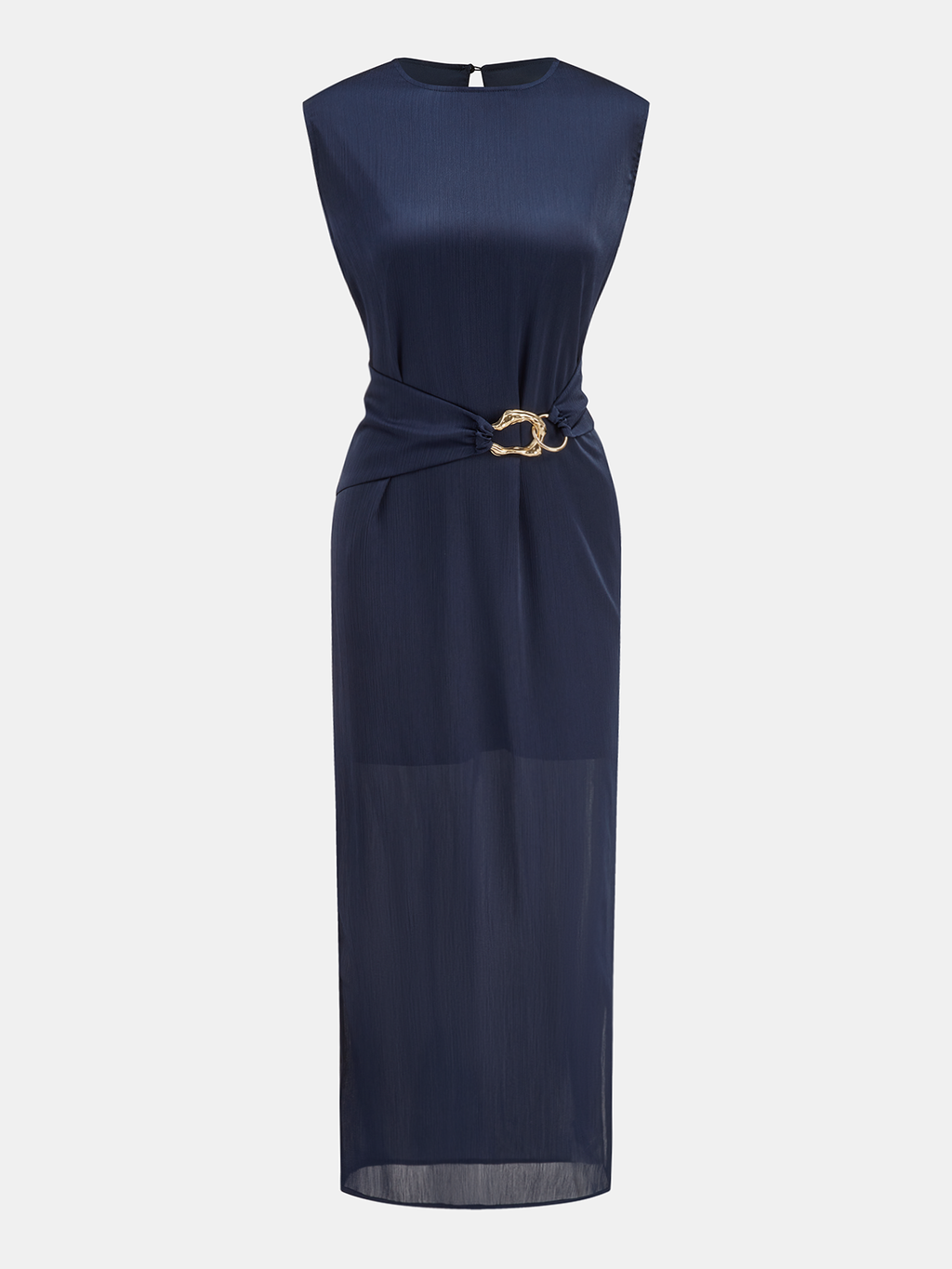 Sleeveless Midi Dress with Belt Detail