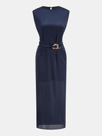 Sleeveless Midi Dress with Belt Detail