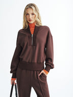 V-Neck Half-Zip Cozy Pullover Sweatshirt