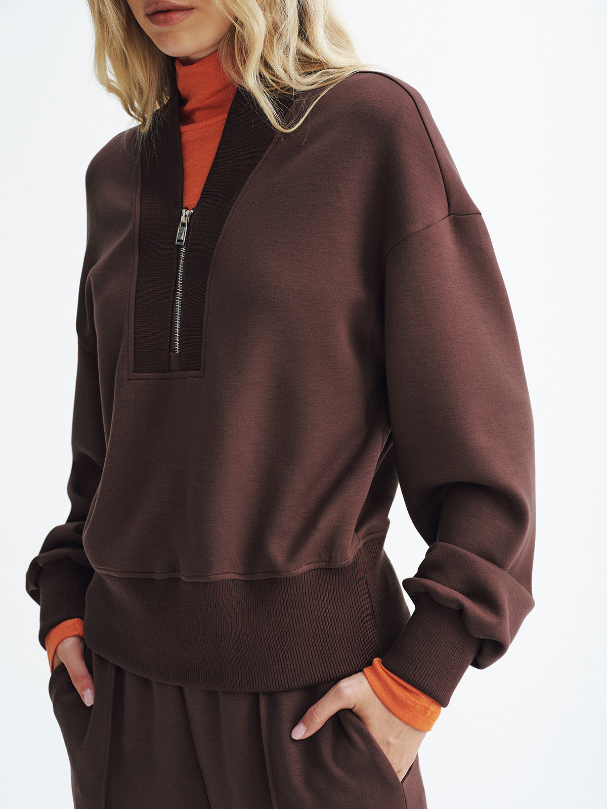V-Neck Half-Zip Cozy Pullover Sweatshirt