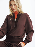 V-Neck Half-Zip Cozy Pullover Sweatshirt