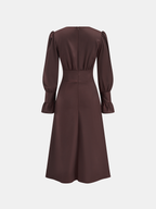 Chic V-Neck Dress with Puff Sleeves and Buttons