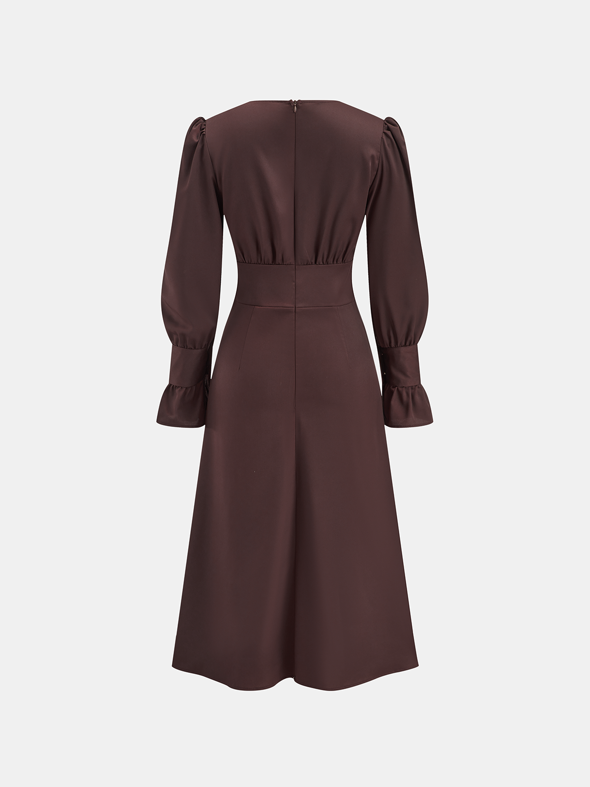 Chic V-Neck Dress with Puff Sleeves and Buttons