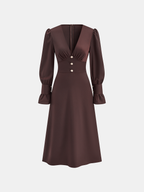 Chic V-Neck Dress with Puff Sleeves and Buttons