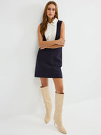 Contrast Panel Sleeveless Mini Dress with Shirt Detail
