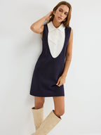 Contrast Panel Sleeveless Mini Dress with Shirt Detail