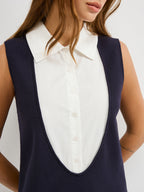 Contrast Panel Sleeveless Mini Dress with Shirt Detail