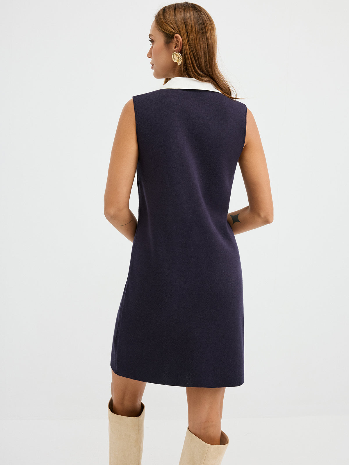 Contrast Panel Sleeveless Mini Dress with Shirt Detail