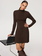 Ribbed Mock Neck Sweater Dress with Long Sleeves