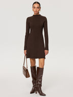Ribbed Mock Neck Sweater Dress with Long Sleeves