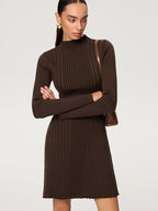 Ribbed Mock Neck Sweater Dress with Long Sleeves