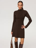Ribbed Mock Neck Sweater Dress with Long Sleeves