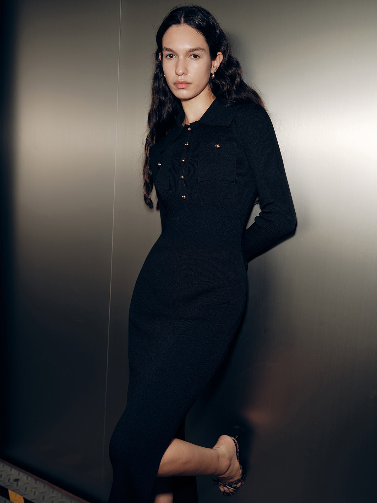 Long Sleeve Maxi Dress with Collar Detail