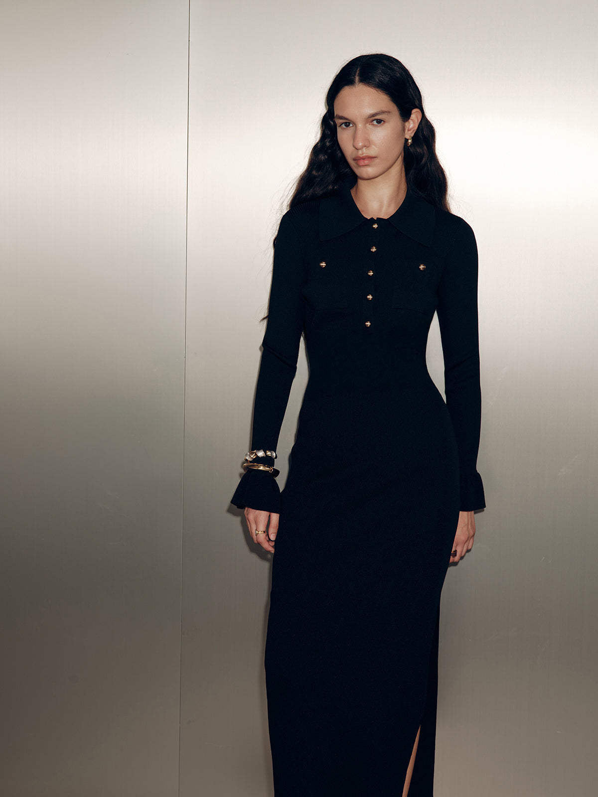 Long Sleeve Maxi Dress with Collar Detail