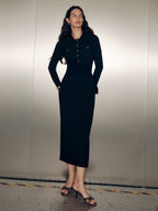 Long-Sleeve Maxi Dress with Collar
