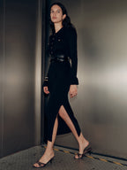 Long-Sleeve Maxi Dress with Collar