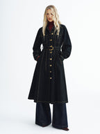 Stylish Denim Maxi Dress with Metal Buttons and Belt