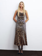 Leopard Print Velvet Camisole Midi Dress