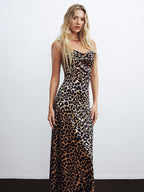 Leopard Print Velvet Camisole Midi Dress