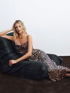 Leopard Print Velvet Camisole Midi Dress