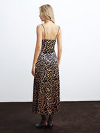 Leopard Print Velvet Camisole Midi Dress