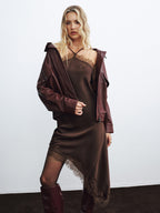 Lace Satin Midi Dress with Asymmetric Backless Design
