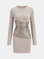 Knit Dress with PU Leather Panels, Long Sleeve