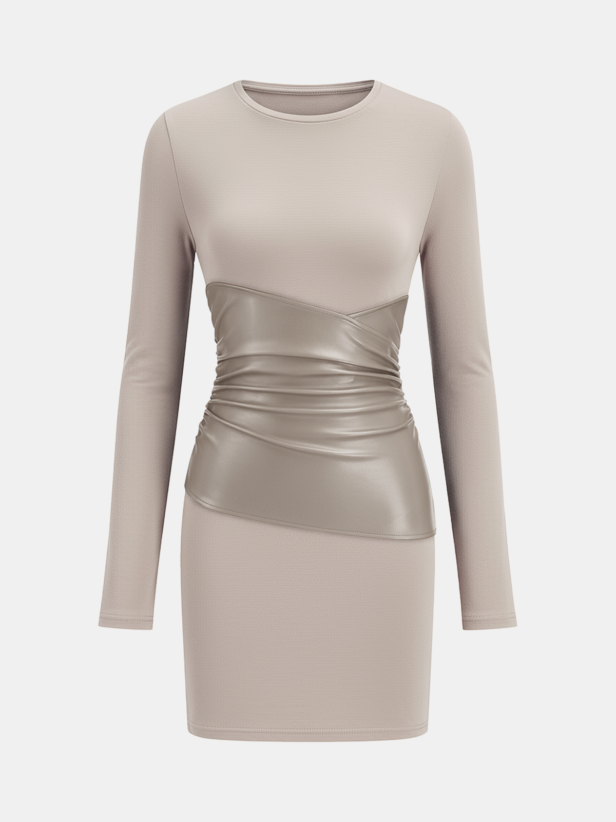 Knit Dress with PU Leather Panels, Long Sleeve