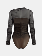 Sheer Long Sleeve Bodysuit with Ruched Mesh Detail