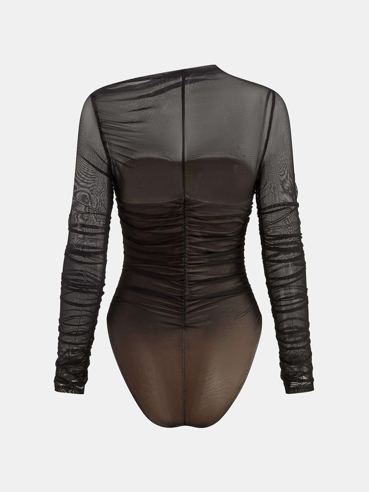 Sheer Long Sleeve Bodysuit with Ruched Mesh Detail