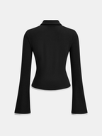 Fitted Polo Neck Top with Flared Sleeves