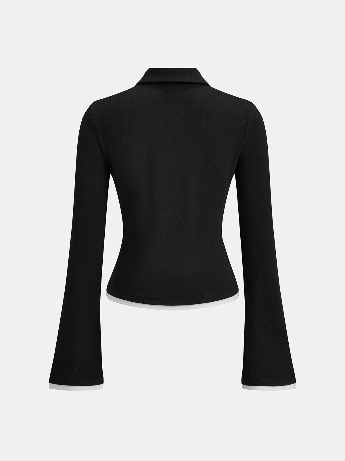 Fitted Polo Neck Top with Flared Sleeves