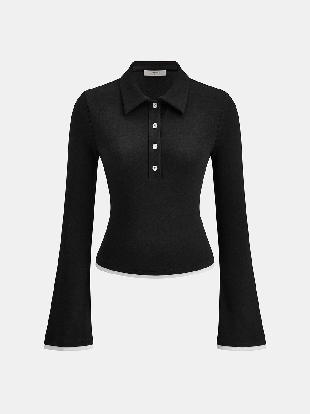 Fitted Polo Neck Top with Flared Sleeves