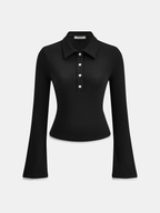 Fitted Polo Neck Top with Flared Sleeves