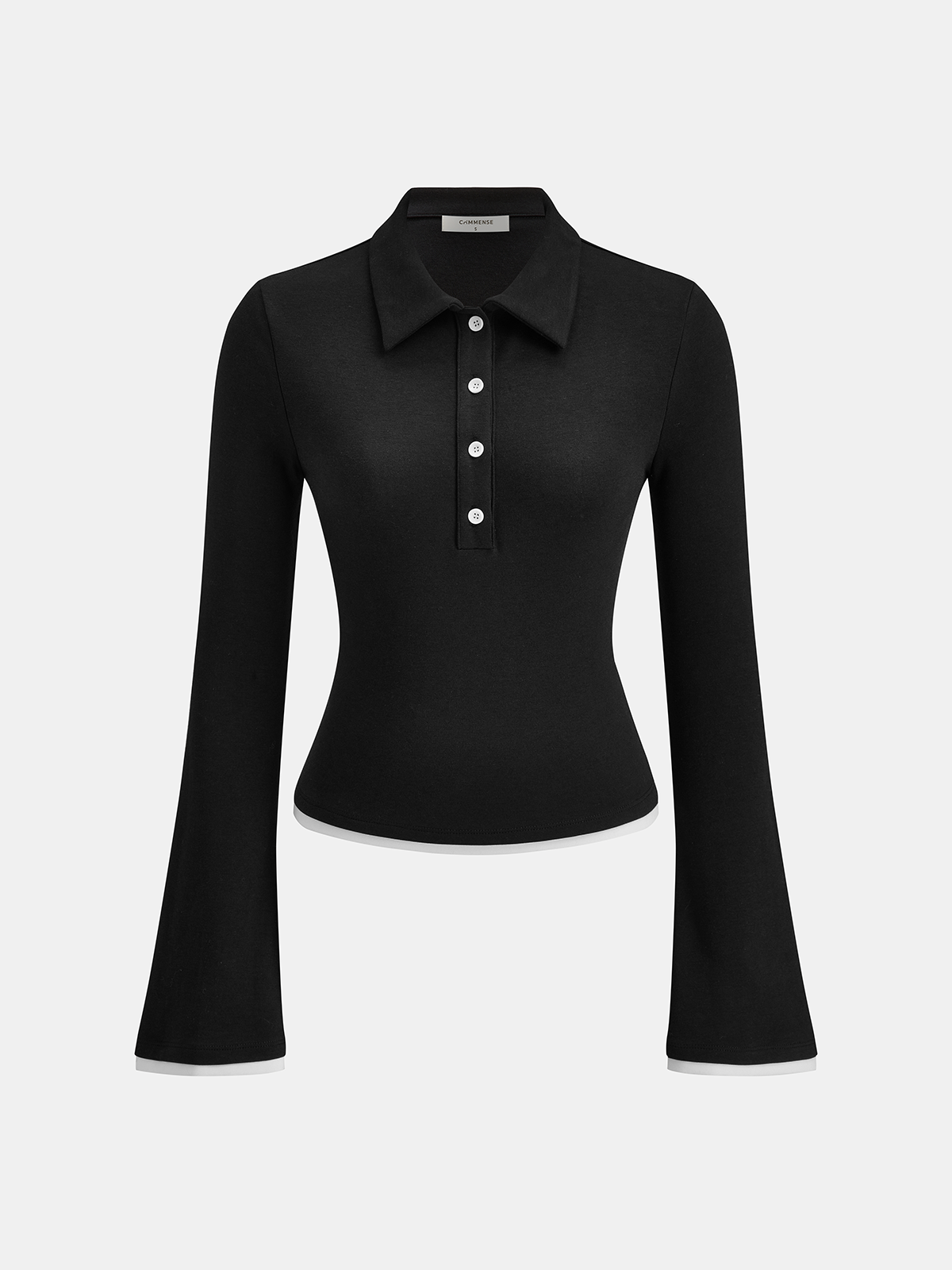 Fitted Polo Neck Top with Flared Sleeves