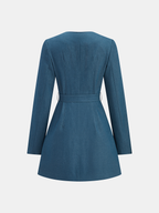 Square-Neck Mini Dress with Belt and Metal Buttons