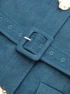 Square-Neck Mini Dress with Belt and Metal Buttons