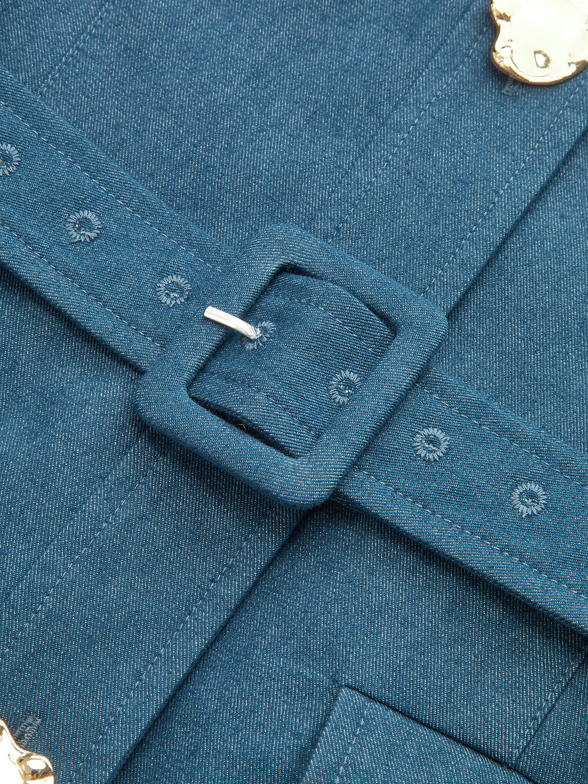 Square-Neck Mini Dress with Belt and Metal Buttons