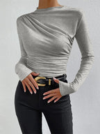 Ruched Long Sleeve Top with Elegant Details