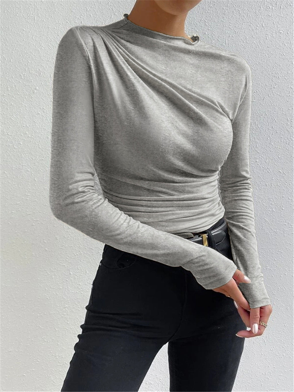 Ruched Long Sleeve Top with Elegant Details