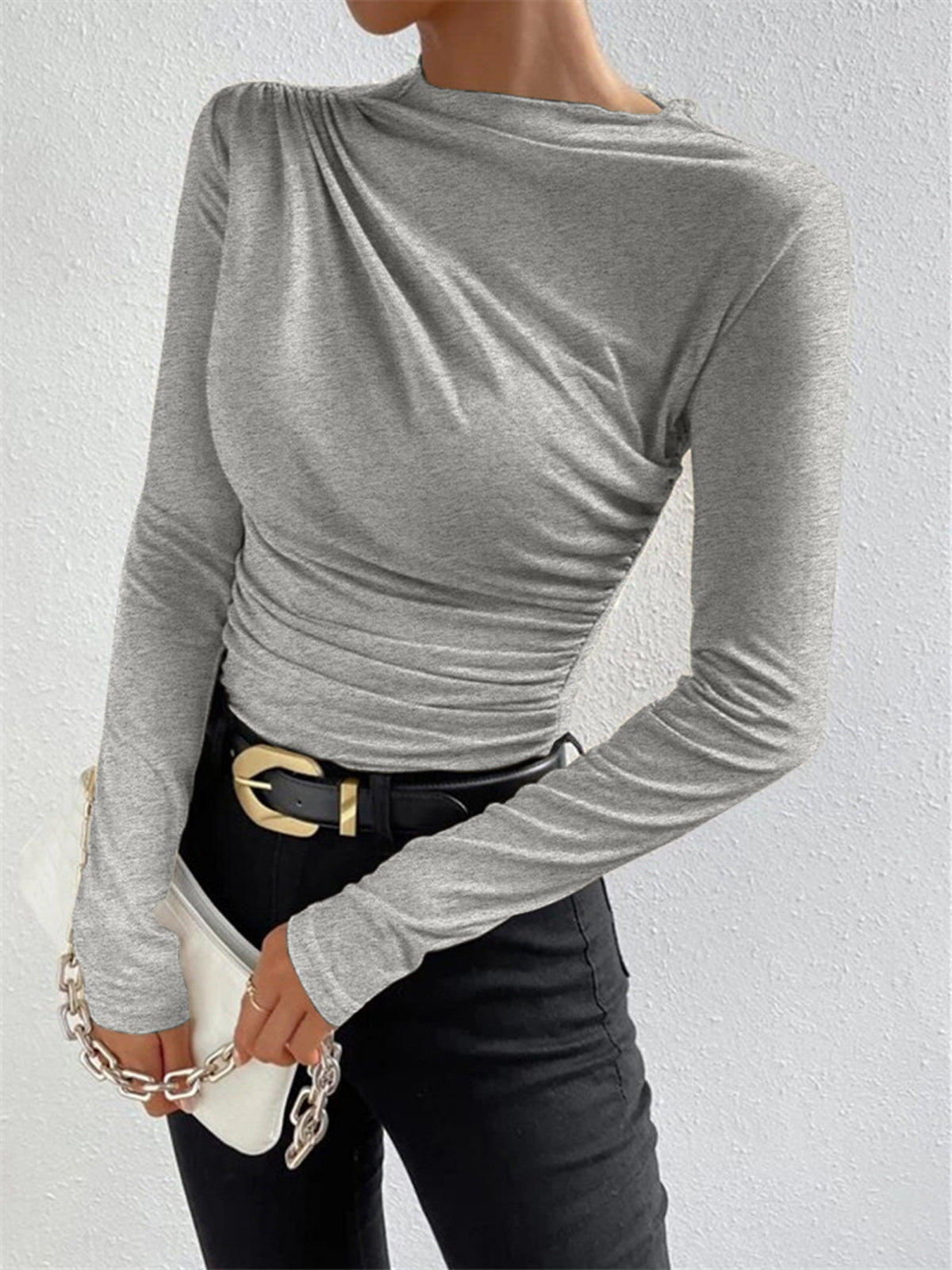 Ruched Long Sleeve Top with Elegant Details