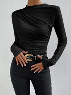 Ruched Long Sleeve Top with Elegant Details