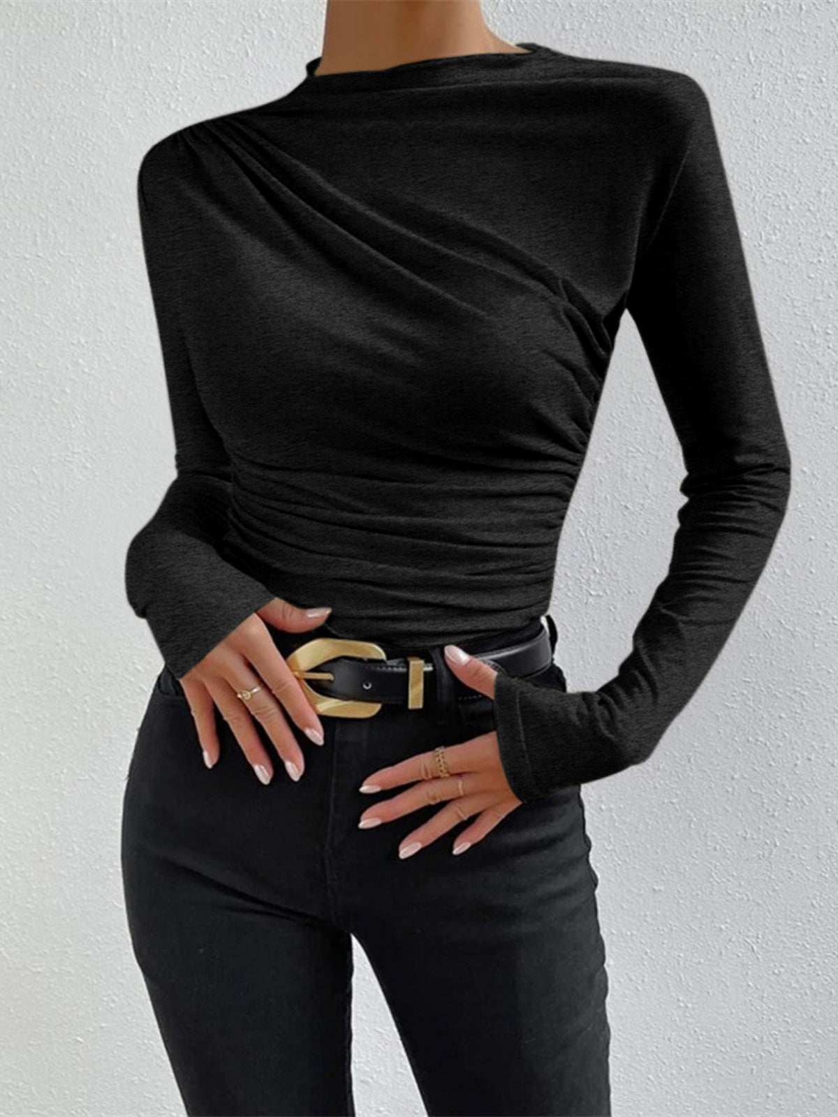 Ruched Long Sleeve Top with Elegant Details